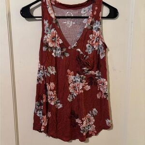 24/7 Comfort Apparel Red Floral Sleeveless Tank Top
